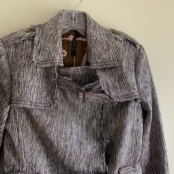 Poleci silver coat jacket size 4 Anthropologie womens silk cotton blend - Picture 5 of 16